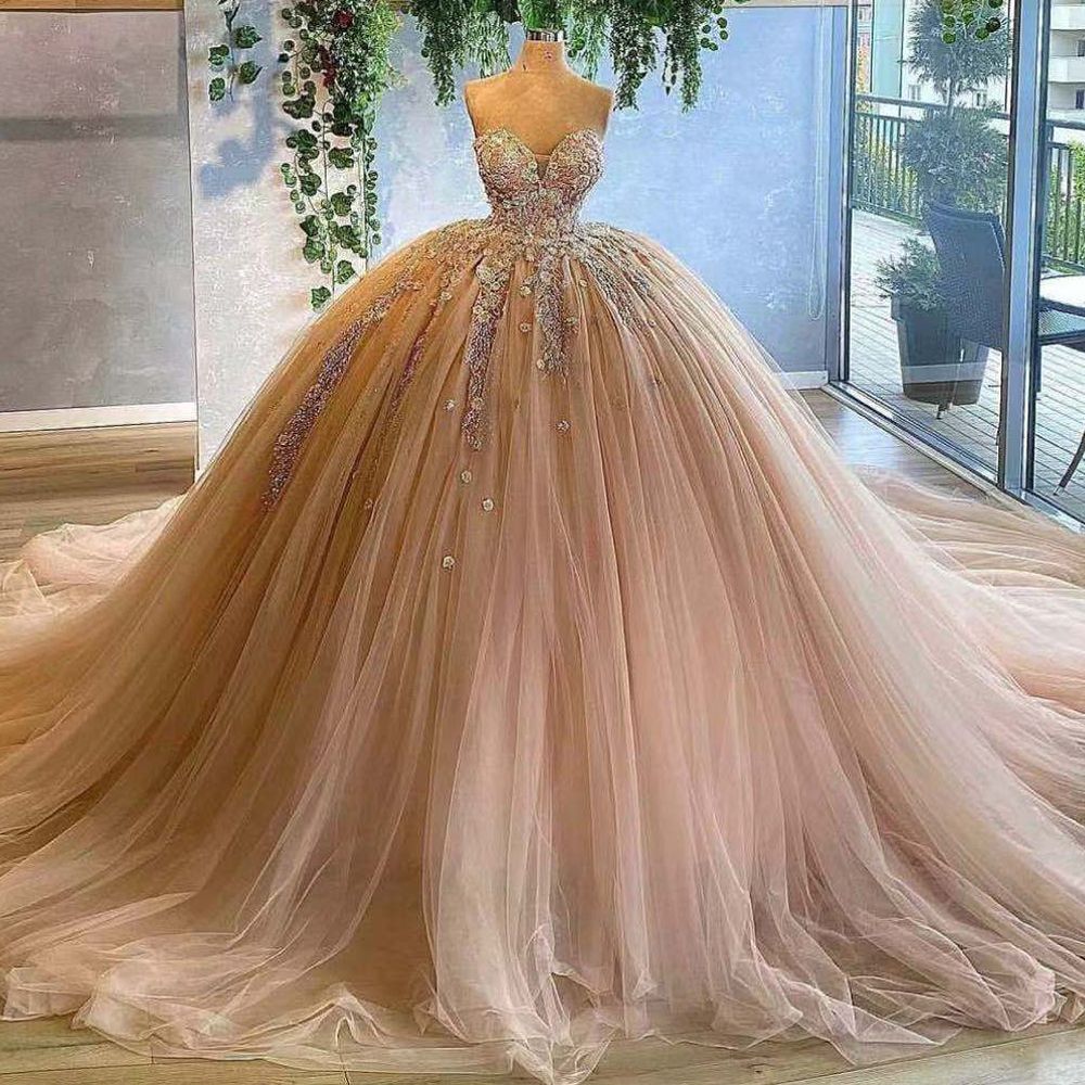 Champagne Sweetheart Tulle Quinceanera ...